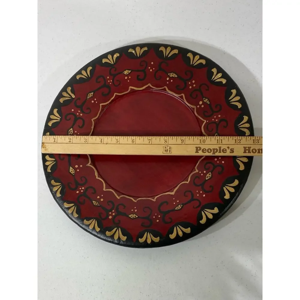Pier 1 Imports‎ Ceramic Decorative Plate Charger Red Gold Black Moraccan READ